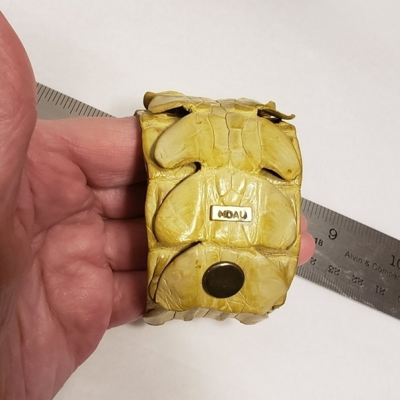 Ndau Collection Crocodile Leather Wrist Cuff - Light Green Approx 6 1/2" wrist - Picture 5 of 15